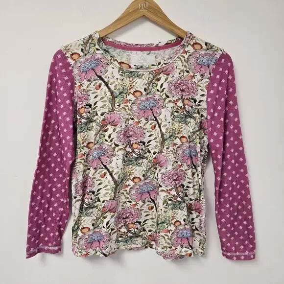 Cino Top Size M Floral Patchwork Boho Long Sleeve Shirt Pink Garden Preppy Women - Picture 1 of 8